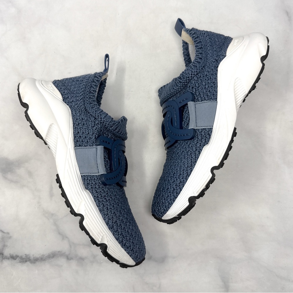 Tod's Kate Crochet Technical Knit Leather Slip On Sneaker Shoes Blue Athleisure - Picture 5 of 15